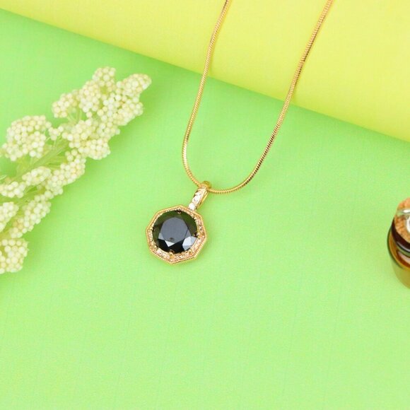 "Bold Black Gem Pendant in Rose Gold Octagon Setting, XPPT1389 - Picture 2 of 13